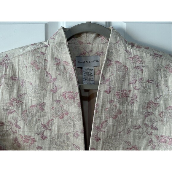 Vintage Jaclyn Smith Linen Blend Floral Brocade Blazer Cream Pink Size 8 - Picture 1 of 6